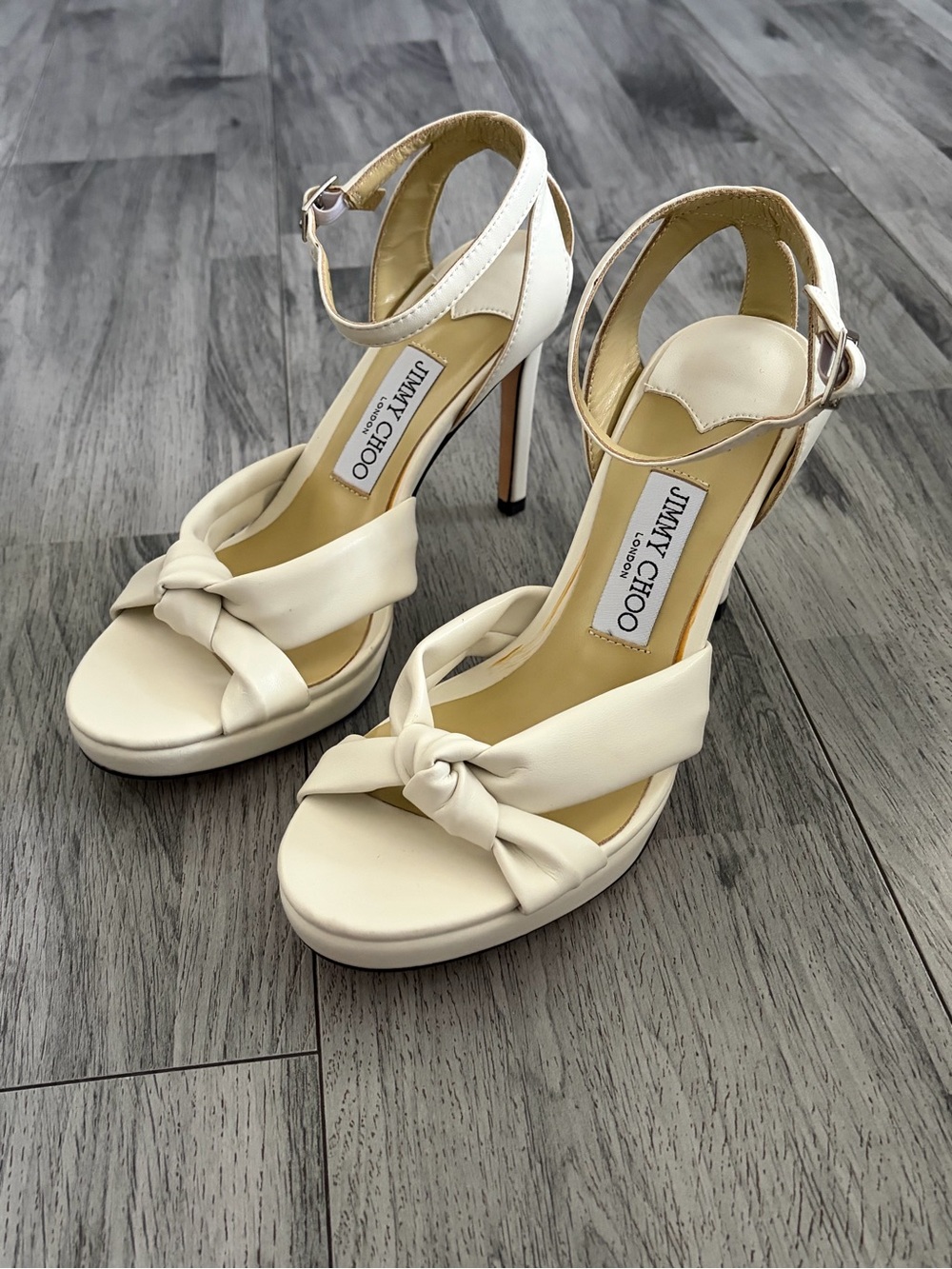 Jimmy Choo Women's Ivory Bridal Rosie 120 Leather Sandals Shoes Size 38 EU - Picture 1 of 11